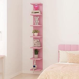 Versatile 7 Tier Wall Shelf Unit,Pink Lack Wall Shelf,Display Floating Shelf with LED Remote Control Light