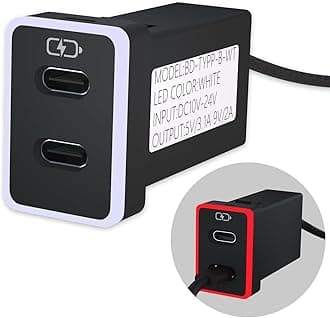 Car Charger for Toyota USB C Dual Port Charger PD 3.0 Type C Fast Charging with LED Light Show,Compatible with Smart Phone,Tablet,and More (White/Red 1.3x0.9inch)