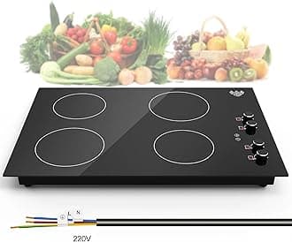Induction Cooktop 4 Burner, 6000W Built-in & Countertop 4 Burner Induction Cooktop with 9 Power Levels,Child Safety Lock & Timer,Control Knob 30 inch Induction Cooktop 220-240V (No Plug)