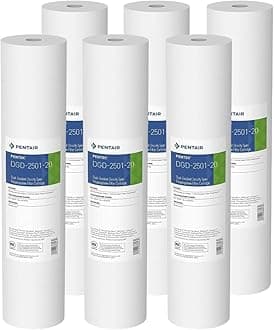 Pentair Pentek DGD-2501-20 Big Blue Water Filter, 20-Inch Whole House Sediment Filter Cartridge Replacement, Dual-Gradient Density Spun Polypropylene, 20" x 4.5", 1 Micron, Pack of 6, White
