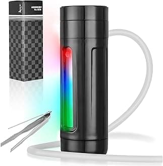 Portable Mini Hookah Cup Set With LED Light, Silicone Hose Pipe, Charcoal Holder, Tong - Best Shisha Gift (Black)
