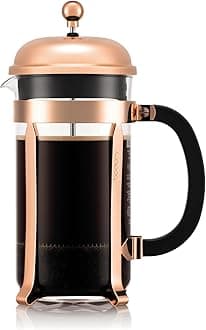 34oz Chambord French Press Coffee Maker, High-Heat Borosilicate Glass, Stainless Steel, Copper – Made in Portugal