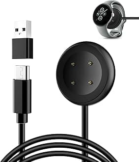 for Pixel Watch 3/2 Charger, 3.3Ft Black Portable USB C Magnetic Charging Cable for Google Pixel Watch 3/2, Fitbit Sense/Sense 2/Versa 4/Versa 3, Fast Charger with USB Adapter (1, Black)