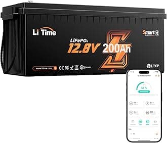 Litime 12V 200Ah LiFePO4 Lithium Deep Cycle Battery Bluetooth, Low-Temp Protection, 2560Wh Energy Max. 1280W Load, Built-in 100A BMS, Up to15000 Cycles, Perfect for RV, Solar Energy Storage