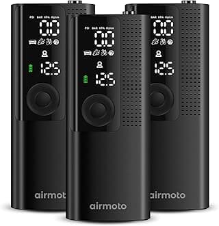 Airmoto Tire Inflator Portable Air Compressor - 3pack - Air Pump for Car Tires with Digital Pressure Gauge, LED Light and Auto Shut-Off Function - Cordless Pump for Car, Motorcycle, Bicycle, Balls