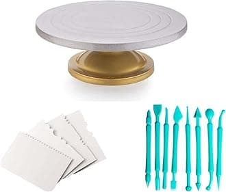 TEX-RO Cake Decorating Items Combo Pack, Cake Baking Set with Signature Edition 360° Smooth Rotating Cake Stand, Cake Scraper and Fondant Tools for Baking