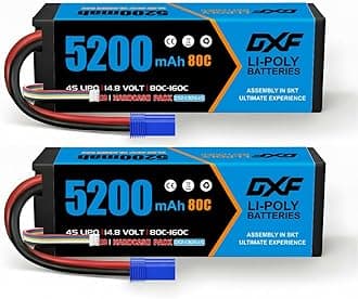 4S Lipo Battery 14.8V 80C 5200mAh Hard case Battery with EC5 Plug for RC Buggy Truggy Crawler Monster Car Boat Truck (2 Pack)