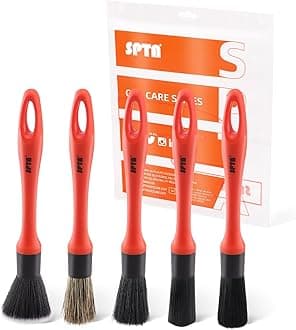 SPTA Car Detailing Brush Set, 5 Pack Soft Mixed Hair Auto Detail Brush Kit No Scratch for Automotive Elegant Surface Interior Exterior Dashboard Emblems Panels Engine Bay Wheels Air Vent Seat Leather