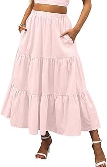 ANRABESS Women’s Summer Boho Flowy Swing Tiered A-Line Maxi Skirt 2026 Fashion Trendy Elastic Waist Pleated Long Beach Dress