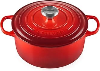Signature Enamelled Cast Iron Round Casserole Dish With Lid, 24 cm, 4.2 Litre, Cerise, 21177240602430