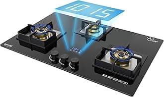 - Beyond Appliances Dorado 3 Burner Smart Glass Hobtop Gas Stove | Auto Ignition | Digital Timer | Flame Failure Device | Toughened Glass | LPG & PNG Compatible