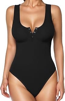 Popilush Bodysuits for Women Tummy Control Henley Going Out Outfits Shirts Body Suits Thong Button Down Tank Tops