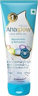 Ahaglow Advanced Face Wash Gel 50g with AHA(1% Glycolic Acid) Glow Bombs| Jojoba & Tea Tree Oil | Allantoin, Vitamin E & Oak bark Extract | No.1 Dermatologist Prescribed AHA Brand - By Torrent Pharma