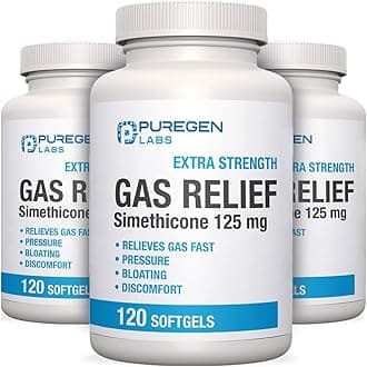 Puregen Labs Extra Strength Gas Relief Softgels with Simethicone 125 mg | Fast Relieve of Pressure, Bloating and Painful Discomfort – 3 Pack | Total 360 Softgels