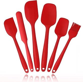 Joyzzz Silicone Spatulas Set, 6pcs Premium BPA-Free Rubber Spatula, Baking Cooking Utensile, Seamless Design Non-Stick Mixing Spatulas with Heat Resistant, for Home Kitchen BBQ, Dessert Baking (Red)