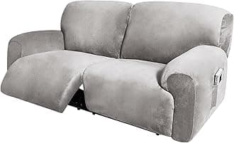 ULTICOR Extra Wide 75" - 100", Reclining 2 Seater Sofa Cover, 6-Piece Velvet Stretch, Thick, Soft, Washable (Light Grey)