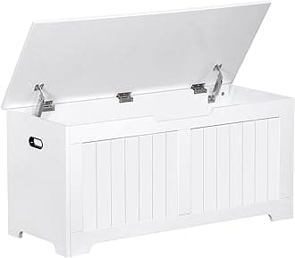 Wooden Storage Chest Box with Flip-top Lid & Safety Hinge, 39.4 Inch Living Room Organizer, Bedroom Bench, White