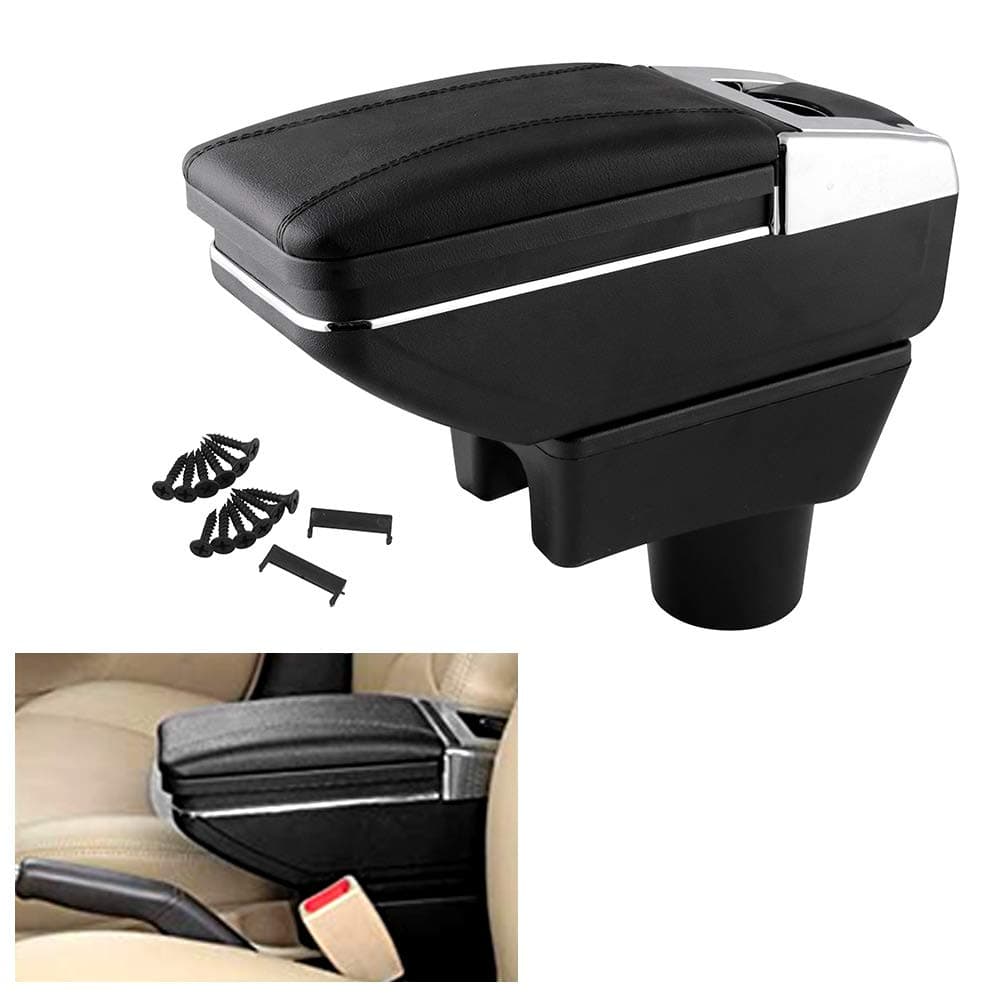 Armrest Rotatable Black Leather Center Console Storage Box for Mitsubishi Mirage Attrage 2014-2018 Arm Rest
