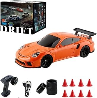 Mini RC Drift Car, 1/43 Electric Racing Car 4WD Remote Control Vehicle with Lights, High Speed RC for Adults - RTR Version, Orange