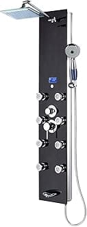 Blue Ocean 52" Aluminum SPA392B Shower Panel Tower System with Rainfall Shower Head and 8 Adjustable Massage Jets (Matte Black)
