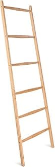 Navaris Bamboo Towel Ladder - Wooden Rack Rail Blanket, Towel, Clothes, Linen Railing Hanger for Bathroom, Bedroom - Bamboo Towel Holder Stand