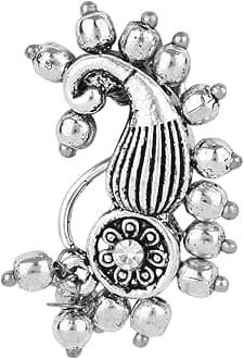 I JewelsNavratri Ethnic Silver Oxidised Non Piercing Maharashtrian Nath For Women