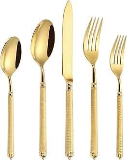 Luxury gold flatware set stainless steel cutlery set for 18 luxury tableware set mirror polished eating utensils sets dishwasher safe gift box packaging (90pcs, gold)