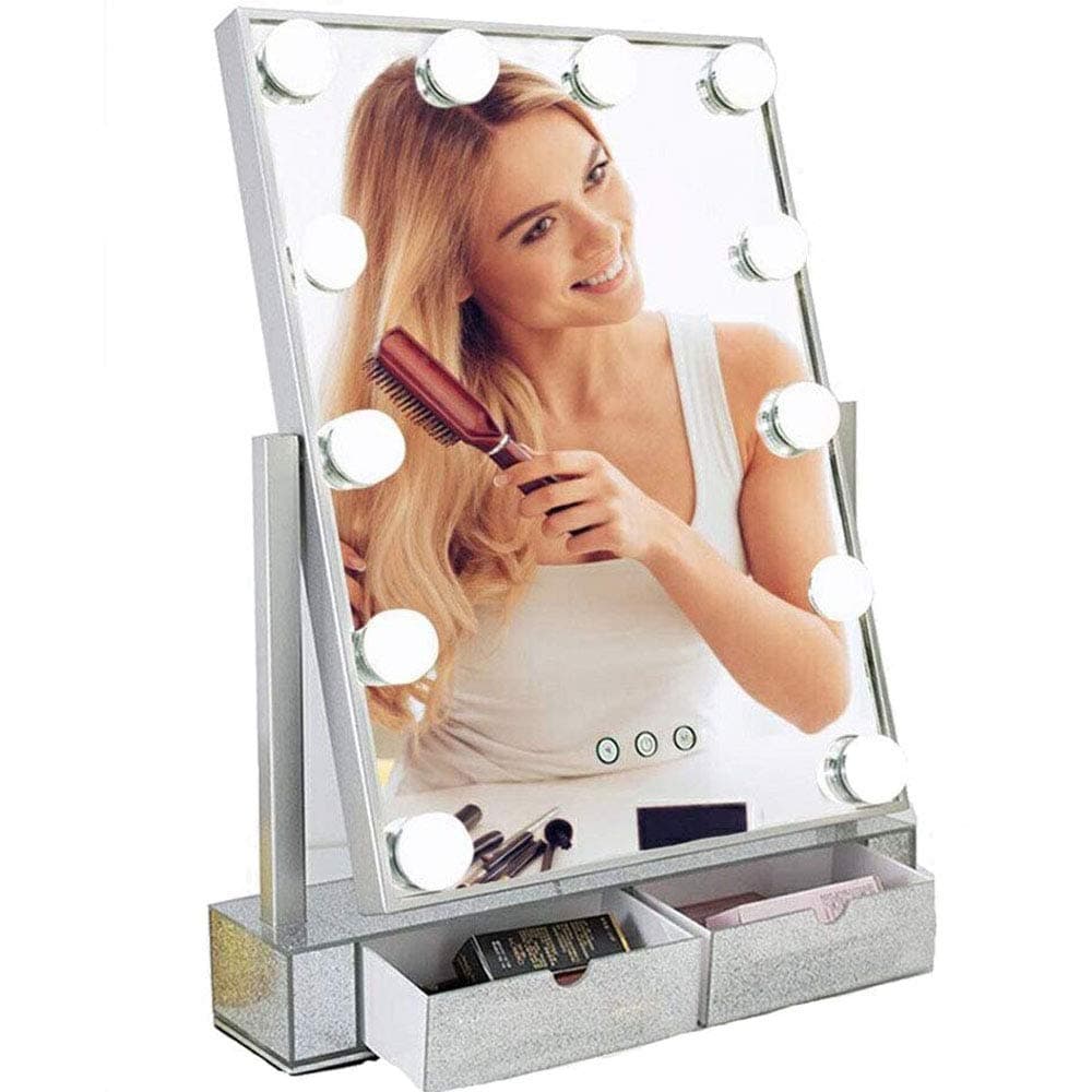 Hollywood Makeup Vanity Mirror with Lights,Plug in Light-up Professional Mirror,Removable 10x Magnification,3 Color Lighting Modes, Cosmetic Mirror with 12 Dimmable Bulbs for Dressing Desk