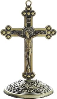 KOMI Jesus Crucifix Cross Metal Statue for Car, Car Dashboard Decorations Bless Driving Safety Gift for New and Old Driver, Christian Catholic Figurines, Religious Gifts Home Office Table Decor