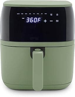 GreenLife Compact Electric Air Fryer Oven, 5.3 QT, PFAS-Free Ceramic Nonstick Drawer, 8 One Touch Digital Display, Easy View Window, Auto Shut-Off Timer, Dishwasher Safe Parts, 1500 Watts, Sage