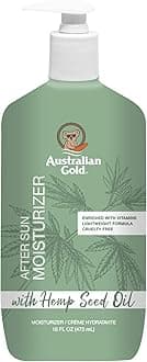Australian Gold After Sun Moisturizing Lotion with Hemp Seed Oil, Enriched with Caffeine, Vitamin Blend, Dye Free, Vegan & PETA Approved, 16 Ounces