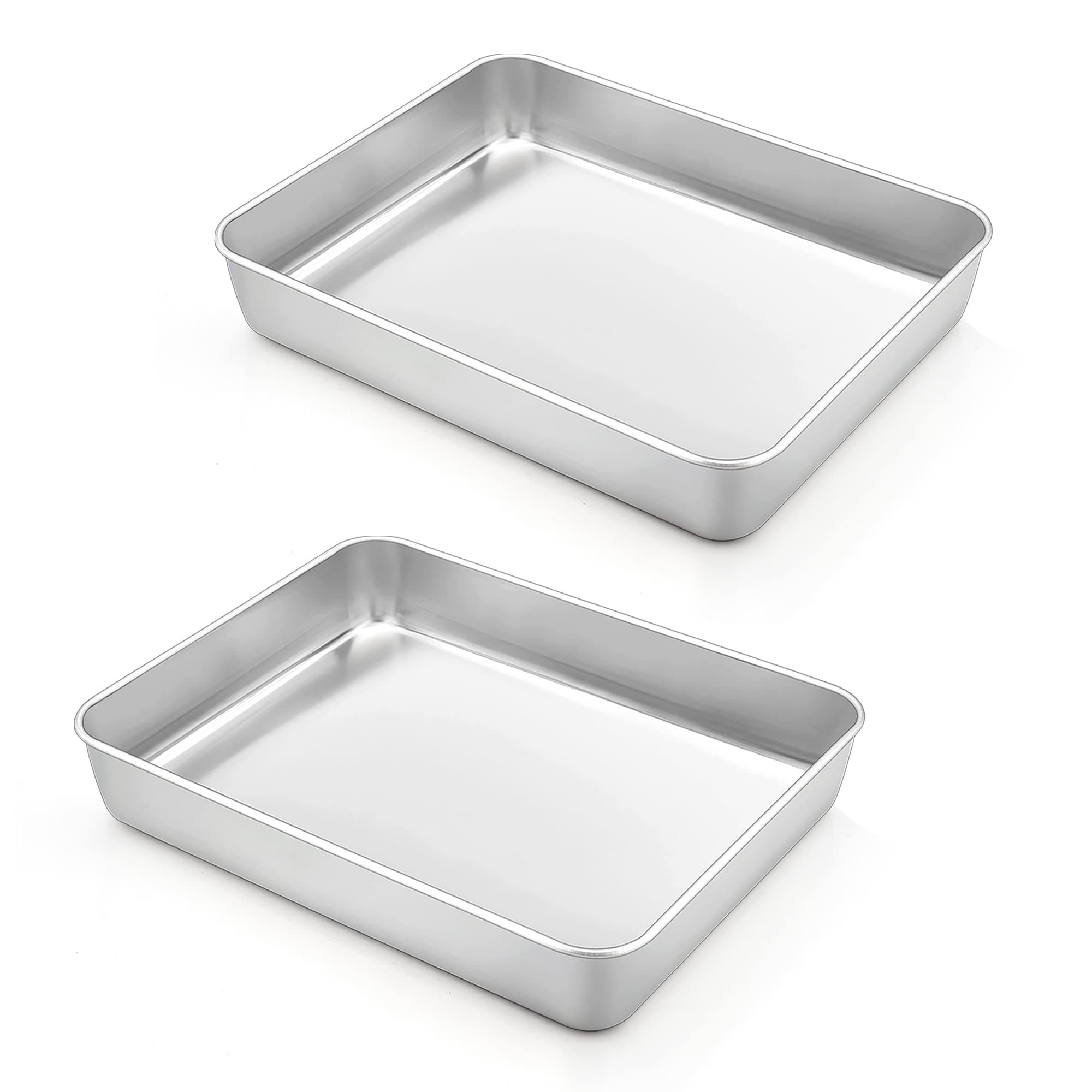 Rectangular Cake Pan Set of 2, 9.3’’ x 7’’ x 2’’, Small Stainless Steel Lasagna Cake Brownie Baking Roasting Pan, Non-toxic & Dishwasher Safe, Heavy