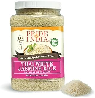 Pride Of India - Thai White Jasmine Rice - Fragrant Hom Mali Rice, 3 lbs Jar