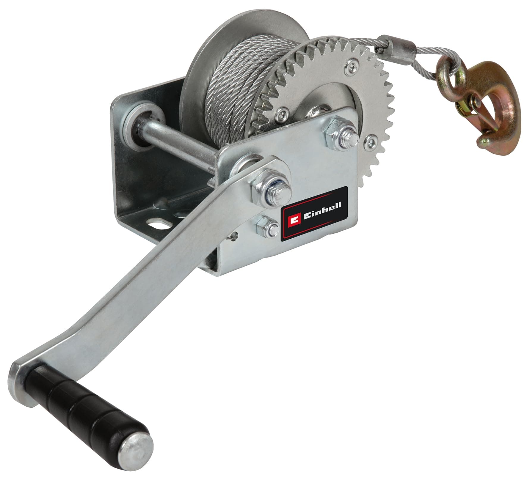 TC-WI 500 Manual Cable Winch (Maximum Load 500 kg, 10 m Wire Cable, Lock, Non-Slip Grip Including Safety Hook and Safety Tab)