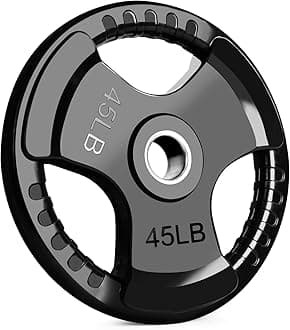 LIONSCOOL 2-Inch Rubber Olympic Grip Weight Plates for Strength Training, Weightlifting, Solid Cast Iron Plate for Barbell in Single/Pair/Set for Home & Gym (2.5-45LB), One Year Warranty