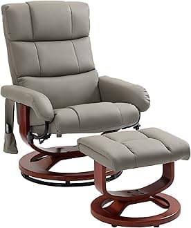 HOMCOM Massage Recliner Chair with Ottoman, Swivel Recliner and Footrest, Faux Leather Reclining Chair with Remote Control, 10 Vibration Point and Side Pocket, Gray