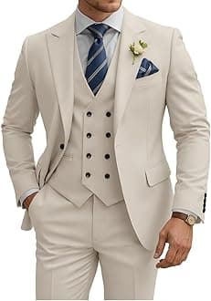 Mens Suit 3 Piece Slim Fit Suits for Men Double Breasted Suit Wedding Prom Suits Formal Business Dinner Tuxedo