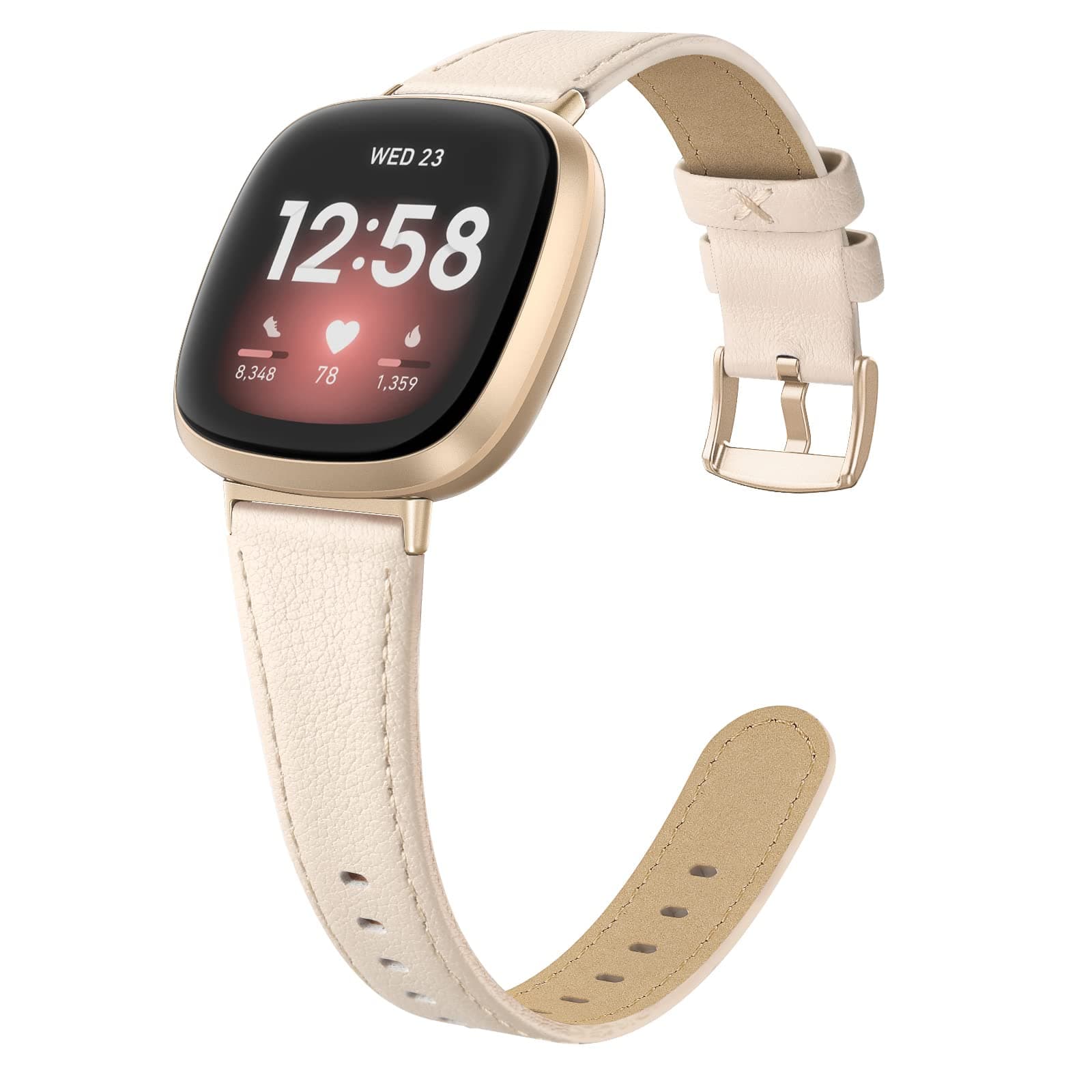 Leather Bands Compatible for Fitbit Versa 3 / Fitbit Versa 4 / Fitbit Sense for Women Men, Genuine Leather Bands Replacement Wristbands Straps Compatible with Versa 3 / Versa 4 / Sense