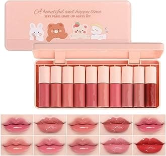10 Colors Korean Lip Tint Stain Set, Natural Moisturizing Gloss, Mini Liquid Lipstick, Long-Lasting Hydrating Plumping Gloss, Multi-Use Cheek Tint