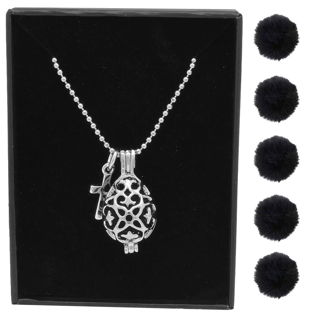 Small Teardrop Essential Oil Diffuser Necklace with Cross Charm, Chain and Gift Box