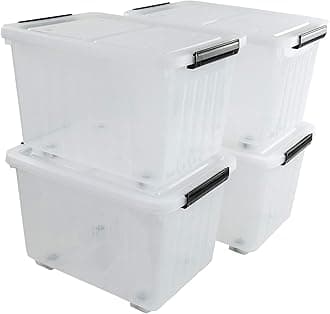 30L Plastic Storage Bin, Stackable and Nestable Storage Boxes with Lids and Secure Latching Buckles, Large Storage Container (Clear)