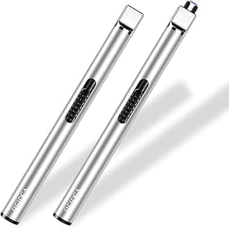 REIDEA Electronic Candle Lighter Arc Windproof Flameless USB Rechargeable Lighter with Safe Button for Home Kitchen (2 Pack Silver)