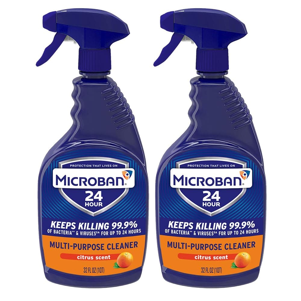 MICROBAN Multi-Purpose Cleaner, 32 oz., 2 Pack, Citrus, Penetrates Soap Scum, Greasy Soils and Reduces Odors, Keeps Killing 99.9% of Bacteria and Viruses for up to 24 Hours