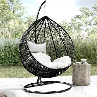 Blissful Backyards India Single Seater Swing Chair with Stand & Cushion Outdoor Indoor Balcony Garden Patio,Powder Coated Frame,UV Protected Wicker,Premium Cushion AF_in_019