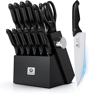 imarku Knife Set with Block, Sharp Knives Set with Built-in Sharpener, Stainless Steel Kitchen Knife Sets with Non-Slip Ergonomic Handle, Dishwasher Safe, 14 PCS Professional Knife Set for Gift, Black