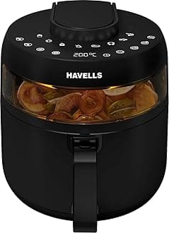 Havells Prolife Crystal Digital Air Fryer 5.5L, 1500W|D 8 Pre-sets| Aerocrisp Technology with 85% Less Oil Cooking| Dehydrator Mode| Auto-Shutoff|See-Through Window| 2Yr Door Step Warranty by Havells