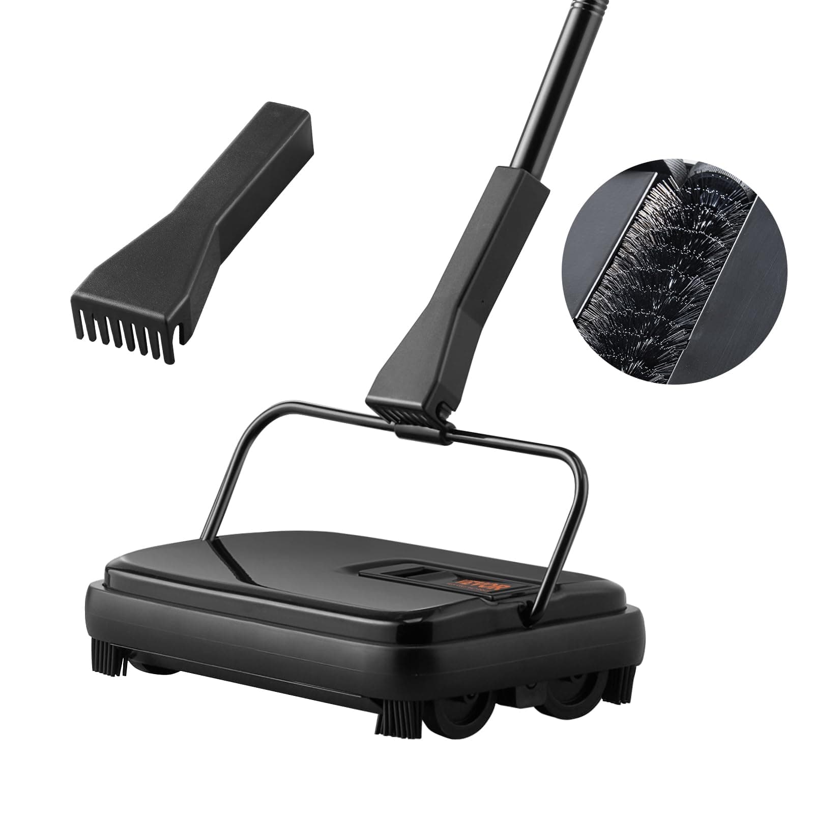 Carpet Sweeper Manual, Floor Sweeper with 300 ml Dustbin Capacity Easy to Empty, for Home Office Carpets Pet Hair Dust, Black