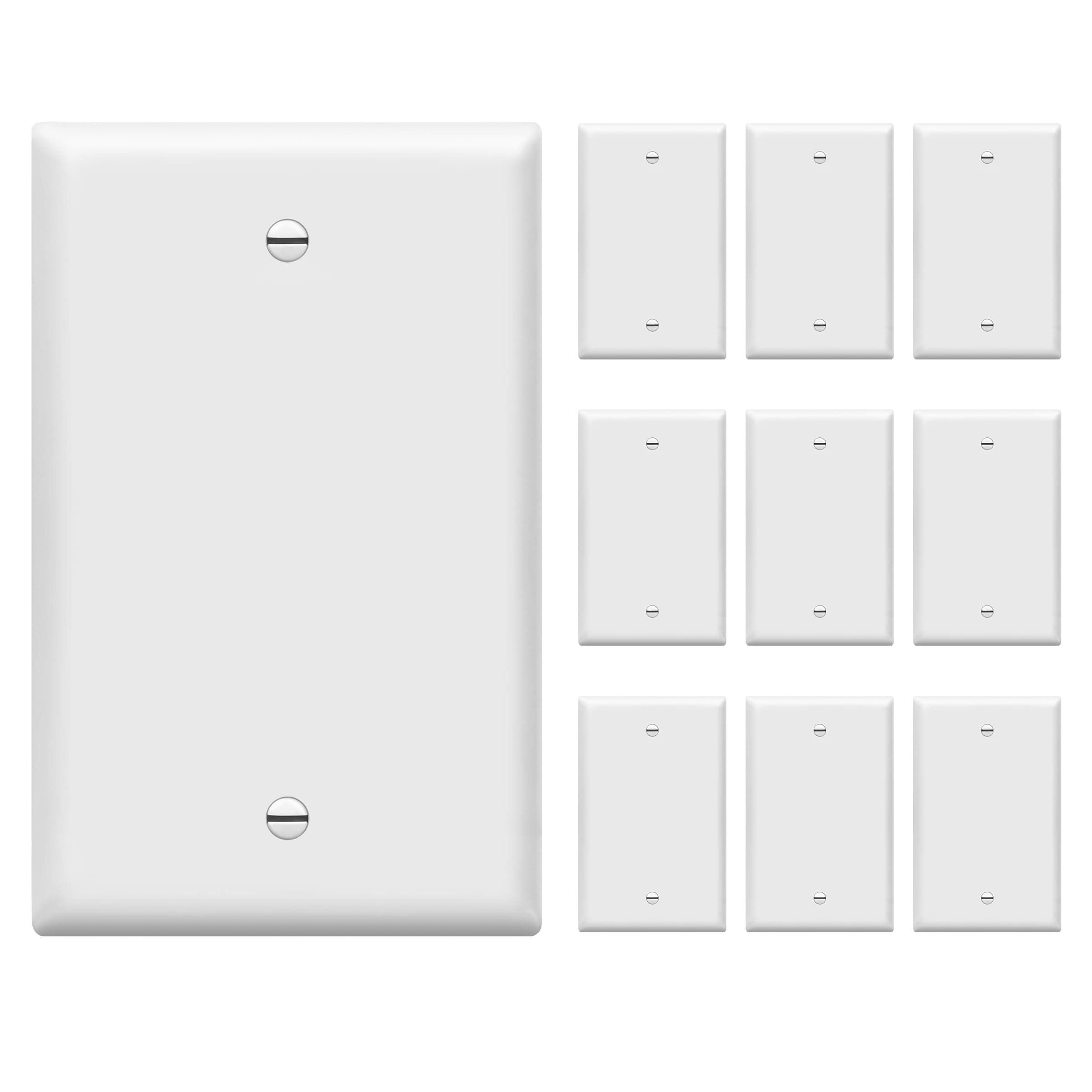 Mid-Size Blank Device Wall Plate, Midway Blank Outlet Covers, 1-Gang 4.88" x 3.11", Unbreakable Polycarbonate Thermoplastic, UL Listed, 8801M-W-10PCS, Gloss Finish, White (10 Pack)