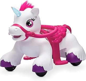 Kidzone 12V Unicorn Ride On Horse Toy for Toddlers 1.5-3 Years Old, Interactive Kids Electric Riding Gift w/Carrot Toy, Comb and Funny Animal Sounds, White