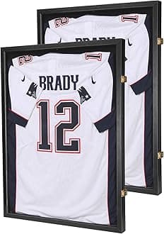 Jersey Wooden Frame Display Case -Shadow Box with 98% UV Protection Acrylic and Hanger for L or XL Baseball Basketball Football Hockey Sport Shirt and Uniform (Black, 2 Packs)